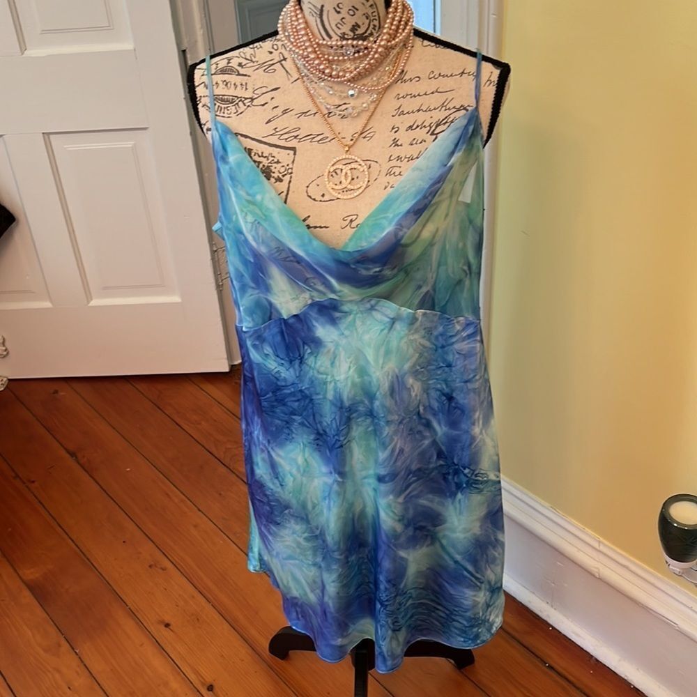 CALIFORNIA DYNASTY Gorgeous Coastal Watercolor Satiny Chemise Sz XL